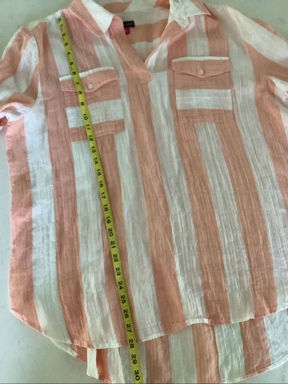Vince Camuto Peach and White Striped Button-Down Shirt - Picture 9 of 10